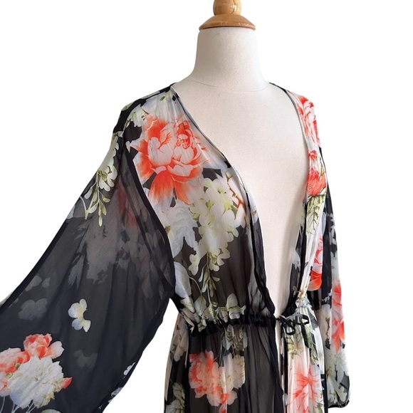 FLOREAT Anthropologie Rosie Sheer Black Long Kimono Topper Layer Cover Up Sz OS - Picture 7 of 14